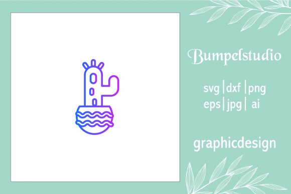 House Icon Plant Cactus Line Gradient Review for Embroidery Projects