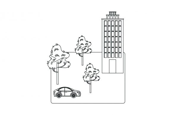 Illustration Flat City Hotel Colorless: A Freebie for Local Business Branding